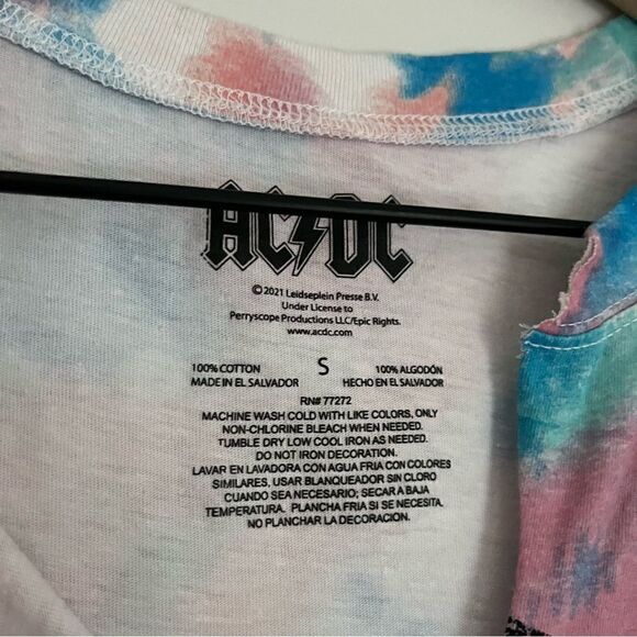 AC/DC Women’s V Neck Tie Dye Distressed Tank Top in Blue and Pink Size Small - Picture 4 of 6